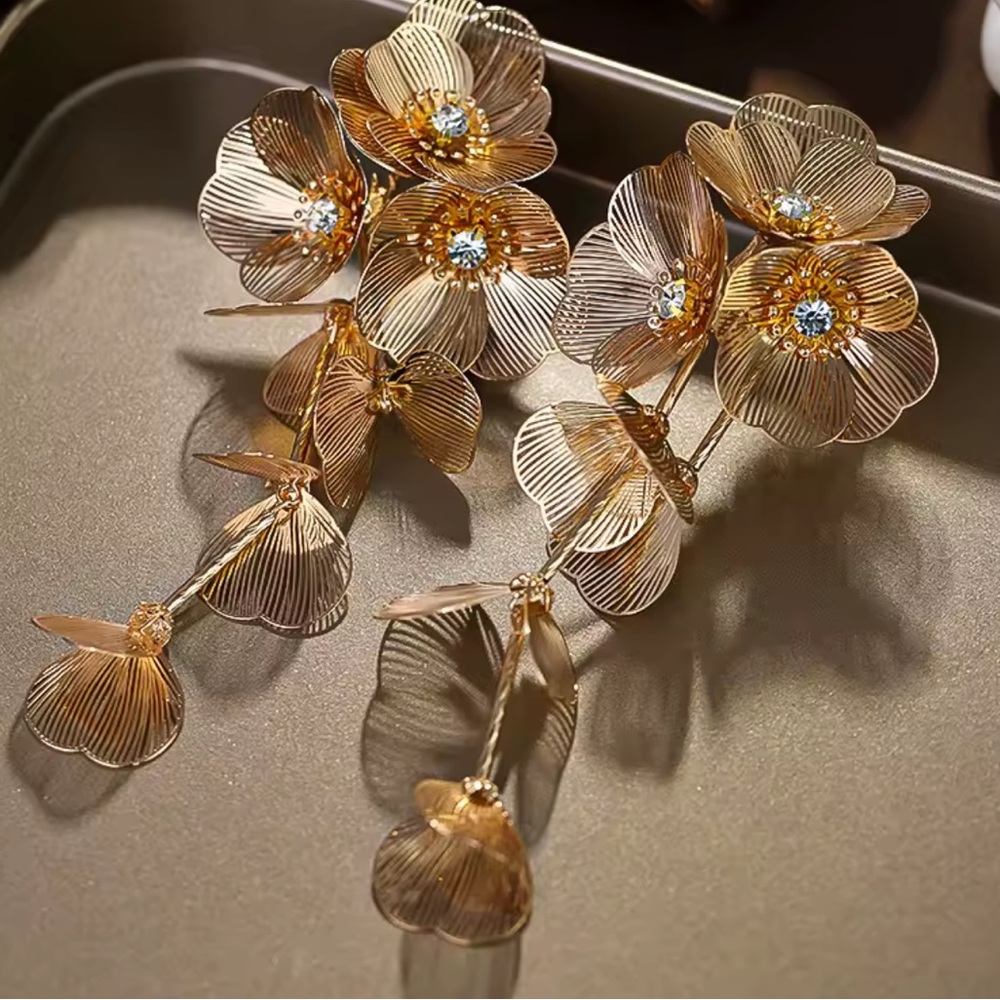 Anthropologie Gold Floral Drop Earrings - Picture 3 of 5